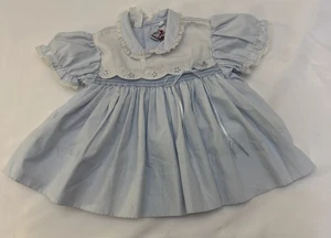 Vintage Petit Ami Baby Mädchen blau gesmoktes Spitzenkleid - Bild 1 von 11