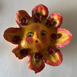 Vintage Mexico Oaxacan Hand Painted Handmade Wood Carved Sun Face Folk Art Mask - Picture 1 of 5