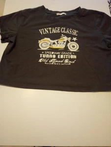 Vintage Classic Turbo Edition Motorcycle Crop top t-shirt grey junior women's Lr - Picture 1 of 3