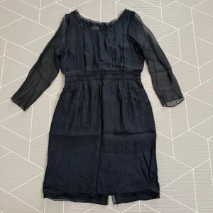 Lanvin River 2005 Silk Sheer Dress Size 44 Black 3/4 Sleeve - Picture 1 of 9