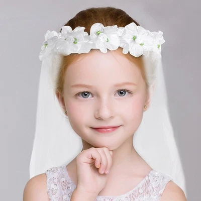 Veil Flower Headpiece Headband with Veil Wreath Child Headdress Hair Accessory - Image 1 of 4