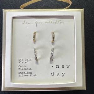 A New Day 14K vergoldete Ohrringe 2er Set Zirkonia Sterlingsilber Post - Bild 1 von 2