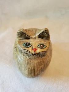 VNT Pappmaché Katze grau Kätzchen Schmuck 45 Schmuckschatulle creme & grau Kasmir 2 3/4" - Bild 1 von 7