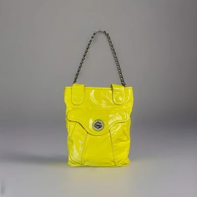 Marc Jacobs Totally Turnlock Yellow Crinkle Leather Flat Tote Shoulder Bag $398 - Image 1 of 4