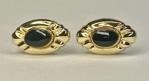 Pendientes ovalados acanalados de ónix negro firmados por diseñadores CARLA de oro amarillo de 14 quilates - Imagen 1 de 15