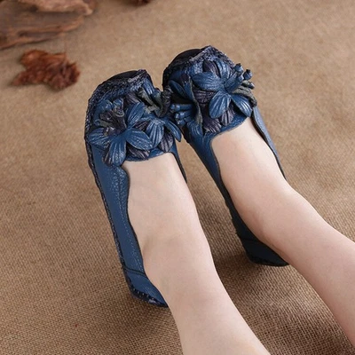 Women's Retro Floral Casual Shoes Slip On Flats Comfortable Loafers Footwear Foto 1 de 4