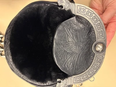 Alexander McQueen Black Leather & Fur Celtic Crossbody Bag with Silver Engraved - Image 1 of 4