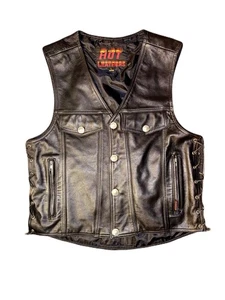 HOT LEATHERS BLACK MEN'S MOTORCYCLE VEST BUFFALO NICKEL BUTTONS SIZE L - Picture 1 of 16