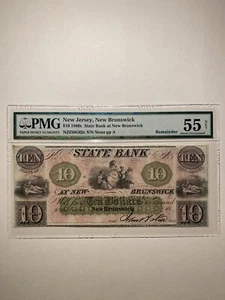State Bank at New Brunswick New Jersey $10 1860s Remainder About Uncirculated - Picture 1 of 2