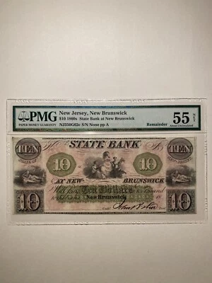 State Bank at New Brunswick New Jersey $10 1860s Remainder About Uncirculated - Image 1 of 2