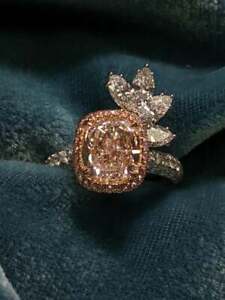 2.92CT Fancy Light Pink Cushion Cut Sapphire & Sparkling CZ Gorgeous Womens Ring