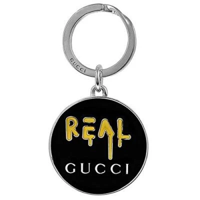 GUCCI Keyring REAL Logo Plate Keychain Silver x Black 478646 J89L0 8490  - Image 1 of 2