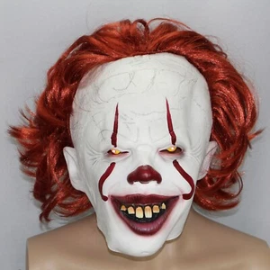 Máscara de Halloween Pennywise Scary Clown ojos iluminados pelo rojo cicatrices faciales blancas - Imagen 1 de 20