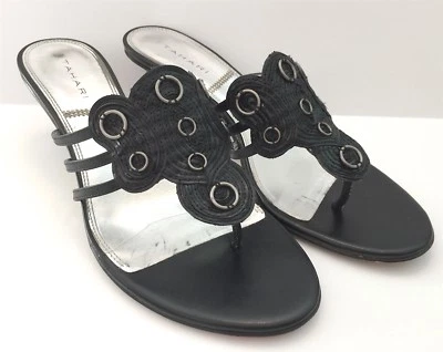 TAHARI BLACK PARADISE SANDALIAS DE TACÓN ALTO CON TIRAS ZAPATOS PUNTA ABIERTA PLATEADOS 10 Foto 1 de 4