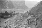 Hubei Province China, People Walking On Hillside Next To Ships Old Photo