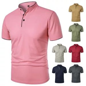 Mens Grandad Shirt Short Sleeve Business Mandarin Collar Smart Shirts Casual Top - Picture 1 of 33