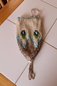 VINTAGE OPEN WORK BEADED DRAWSTRING BAG PURSE - Picture 1 of 4