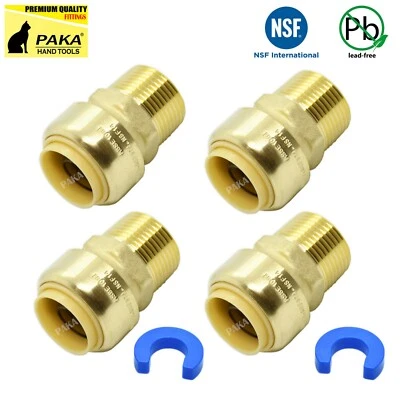 PAKA TOOLS 4 PC 3/4" PUSH FIT X 3/4" MALE NPT THREADED SHARKBITE STYLE ADAPTERS - LEAD FREE