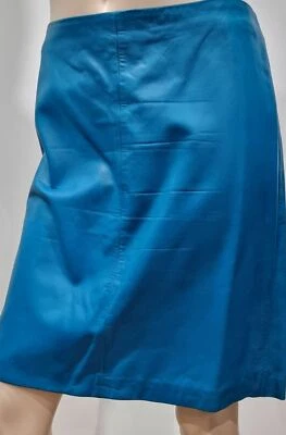 GIANNI VERSACE Bright Blue 100% Leather Straight Short Lined Skirt 44 UK12 - Image 1 of 4