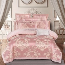 Luxury Stain Silk Jacquard Cotton Duvet Cover Wedding Bedding Set 4Pcs