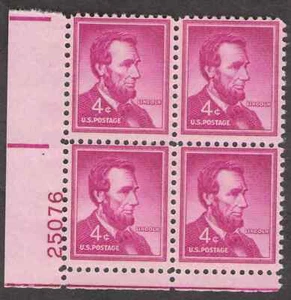 US. 1036c. 4c. Abraham Lincoln. Wet Printing. PB4 #25076 LL. MNH. 1954. - Picture 1 of 2