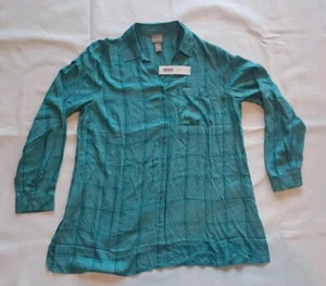 Chicos türkis kariertes Button-Down-Hemd Größe 1/Medium neu mit Etikett - Bild 1 von 13