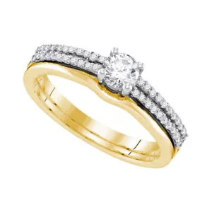 14kt Yellow Gold Womens Round Diamond Slender Double Row Bridal Wedding Eng - Picture 1 of 1