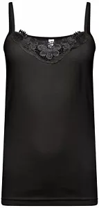 Black Cotton Vest Top Lace Trim Cami Tank Strappy Camisole Ladies UK - Foto 1 di 3