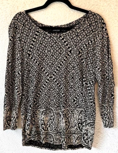 Lucky Brand XL Top Paisley Border Print Plus Size 3/4 Sleeve Blouse Boho - Picture 1 of 11