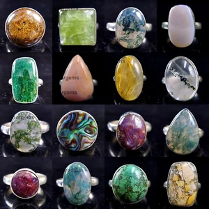 100Pcs Natural Mix Gemstone Ring 925 Silver Plated ring bulk Mixed lot for women - Picture 1 of 19