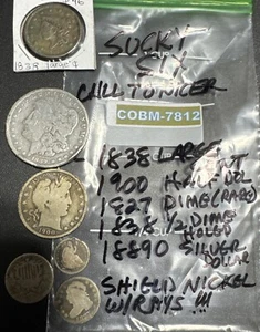 Lot of 6 Cull to Nicer Coins w/ 1838 Large Cent, 1889-O Silver Dollar COBM-7812 - Picture 1 of 12