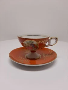Rare Find Antique Royal Vienna Teacup and Saucer 19th Century Rust Orange D39 - Picture 1 of 9