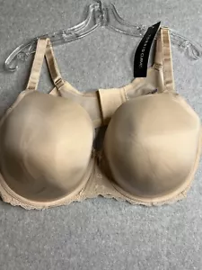 Torrid Curve 46DD Bra T-shirt Style Beige Underwire NWT Ribbon Lace Accent - Picture 1 of 12