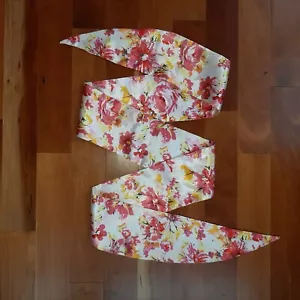 Pink Orange Yellow Silk -like Silky Satin Head Scarf Floral Flower Long Sash - Picture 1 of 12