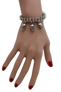 Women Bracelet Biker Rider Fashion Jewelry Silver Metal Skull Motorcycle Links - Picture 1 of 12