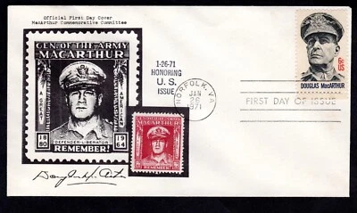 1971 ~ Gen. Douglas MacArthur ~ FDC ~ Special Honor Label "Remember" SCARCE! - Image 1 of 4