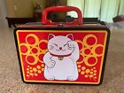 Lucky Cat Oriental Themed Tin Kids Children's Childs Lunch Box Tin Food Tote