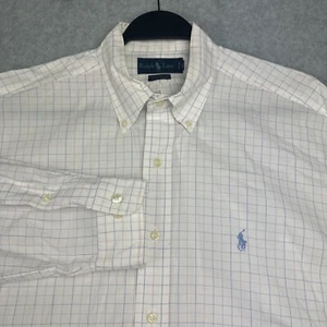 Polo Ralph Lauren Shirt Mens 16.5-34/35 Oxford L/S Button Up Preppy Check White - Picture 1 of 10