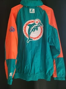 Vintage 90s Miami Dolphin Starter Jacket Windbreaker NFL Hood Size XL Men Zip Up - Picture 1 of 7