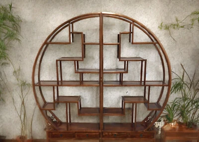 Chinesisches Rundregal Raumteiler Asia Wand-Schrank offen Regal Vintage braun - Bild 1 von 4