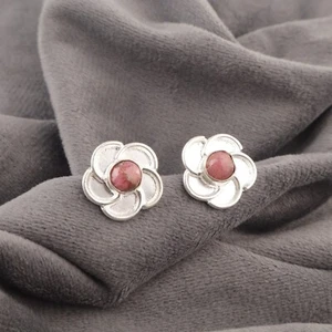 Round Black Rhodonite Sterling Silver Wedding Anniversary Dangle Drop Earrings - Picture 1 of 8