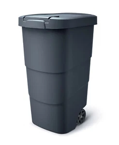Müll Tonne eckig mit Rädern + Deckel + Griff 110 L - Garten Abfall Eimer fahrbar - Bild 1 von 3