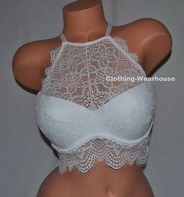 Victoria's Secret 粉色睫毛高领文胸上衣白色,蓝色 M 1 A-C — 第 1/4 张图片