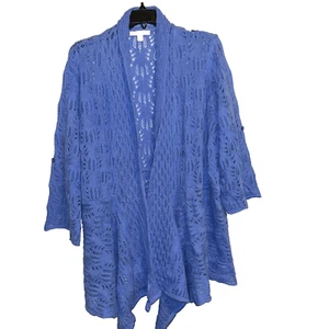 Woman Within 56-0062-2 Women’s Open Roll-Tab Sleeve Cardigan, Blue, 1X (22/24) - Picture 1 of 5