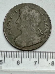 Medio penique de cobre Carlos II de alta calidad para edición 1673 (F094) - Imagen 1 de 2