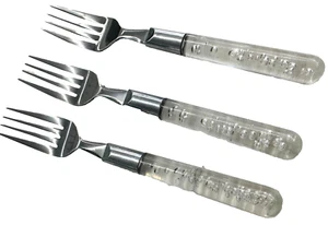 3 Dinner Forks Bubblor Clear Plastic Handle with Bubbles Ikea Stainless 7 7/8" - Picture 1 of 3