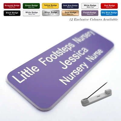 BADGEWORLD PIN Custom ID Engraved personalised Name Badge for Work Office business company