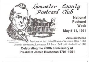 LANCASTER COUNTY POSTCARD CLUB James Buchanan B&W Pennsylvania NPW 1991 - Picture 1 of 2