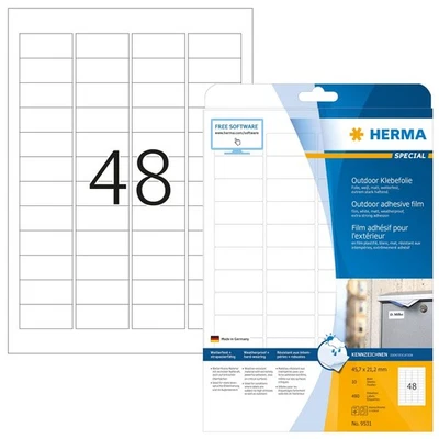 HERMA Stretchable Self Adhesive Weatherproof Foil Labels, 48 Labels Per A4 Sheet - Image 1 of 4