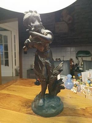 Figur Skulptur Mädchen Vogel Bronce Bronze groß ca 40 cm signiert Moreau - Bild 1 von 4
